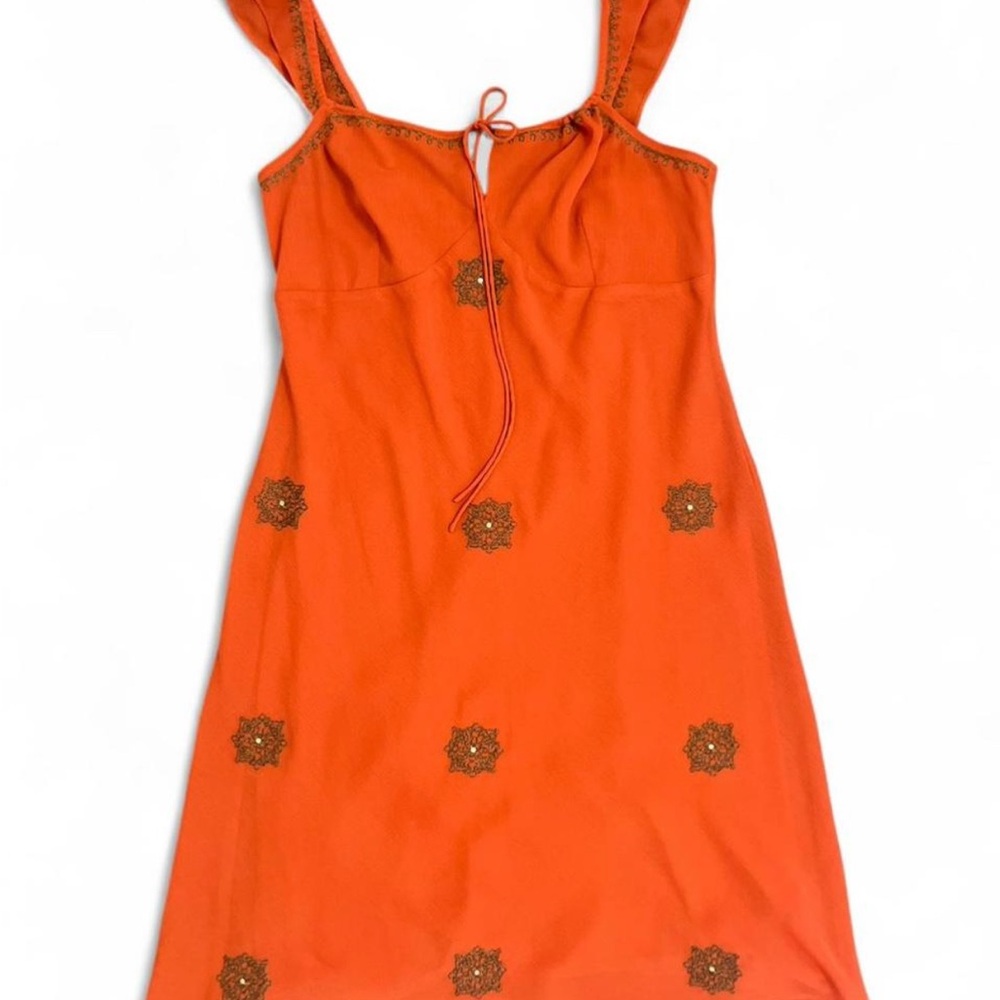 Y2K New York & Company Boho Orange Dress with Embroidered Details
